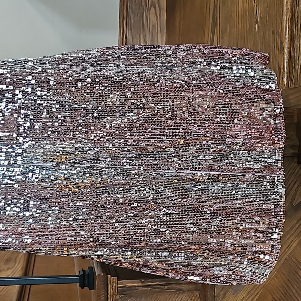 Boston Proper Pink Rose Gold Ruched Sequin Mini Cocktail Dress - Picture 4 of 13